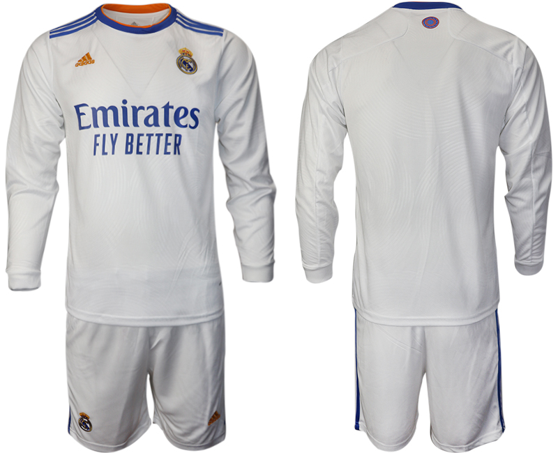 Men 2021-2022 Club Real Madrid home white Long Sleeve blank Soccer Jersey->paris st german jersey->Soccer Club Jersey